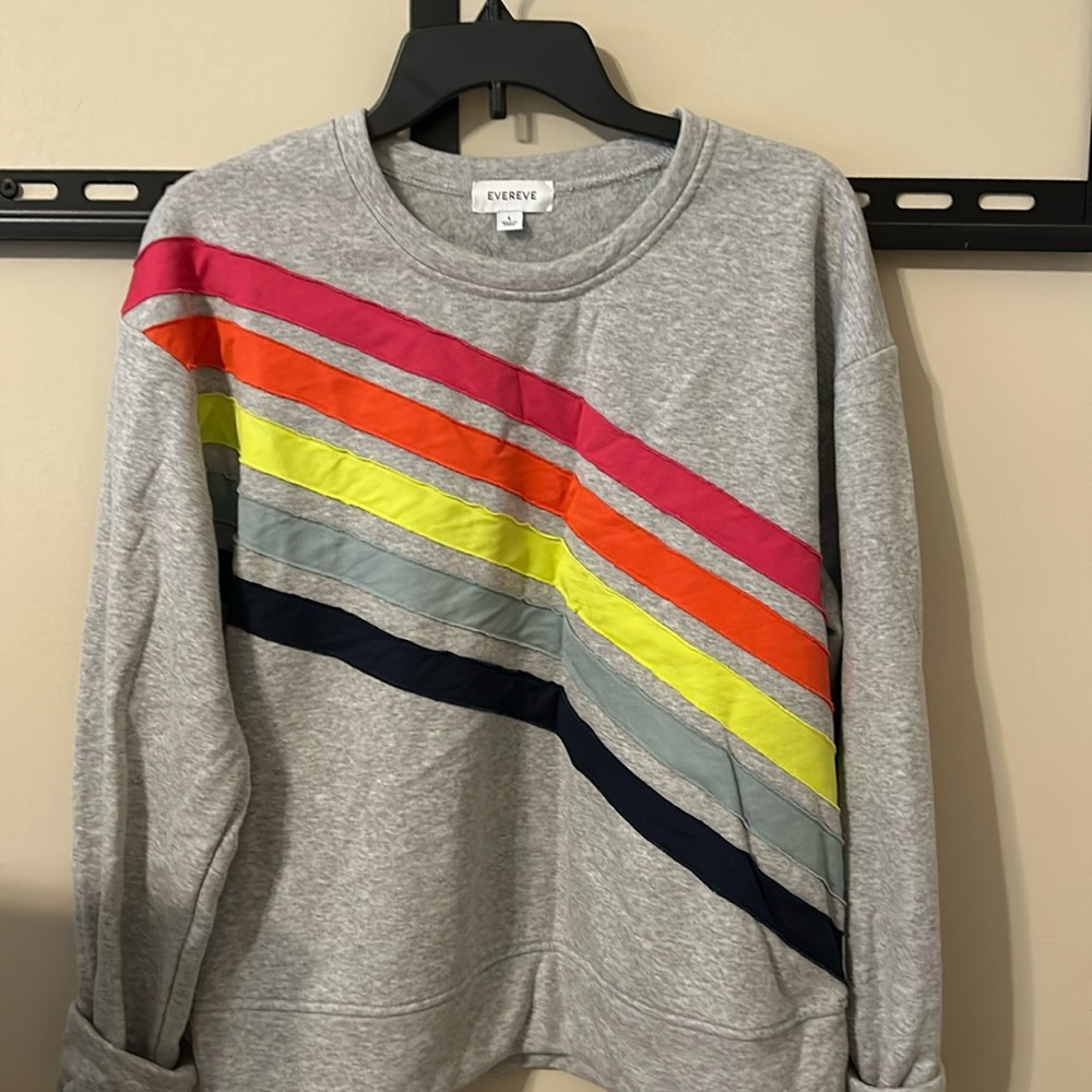 Evereve Gray Sweatshirt with Multicolor Stripes